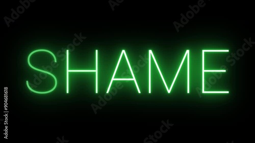 4K, flickering neon green shame text animated on black background photo