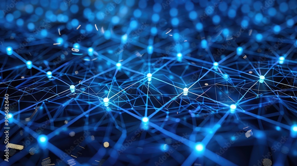 Matrix-like grid of digital nodes forming a secure network infrastructure shielded from cyber threats. Matrix-like grid of digital nodes forming a secure network infrastructure shielded from cyber threats.