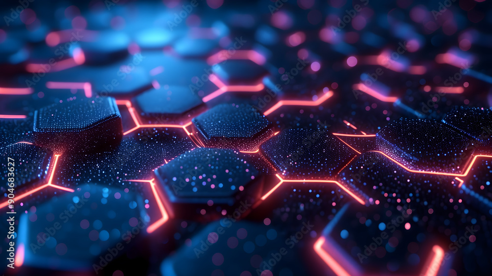 Fototapeta premium Blockchain cybersecurity concept - Sci-fi digital blocks of network connections. 3d rendering in dark purple pink