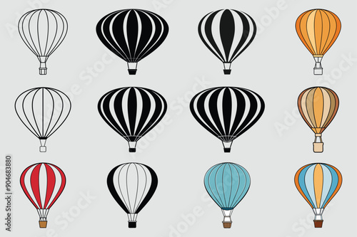 Hot Air Balloon Vector Illustration - Silhouette Air Transport for Travel © nour045069