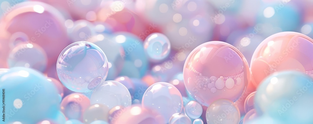 Soft pastel colored bubbles in motion, abstract-3d-background, dreamy and whimsical