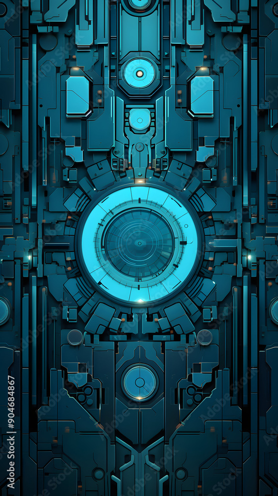 Fototapeta premium Digital technology mechanical lens gear abstract graphic poster background