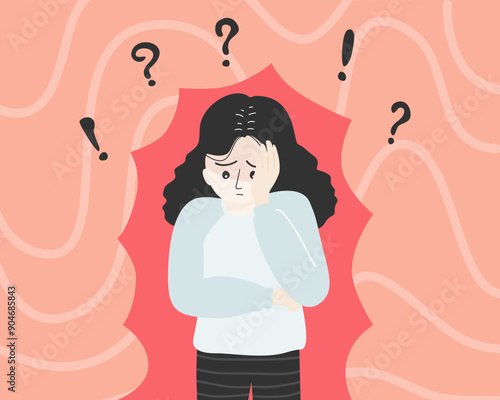 Worried and confused woman with tangle background.