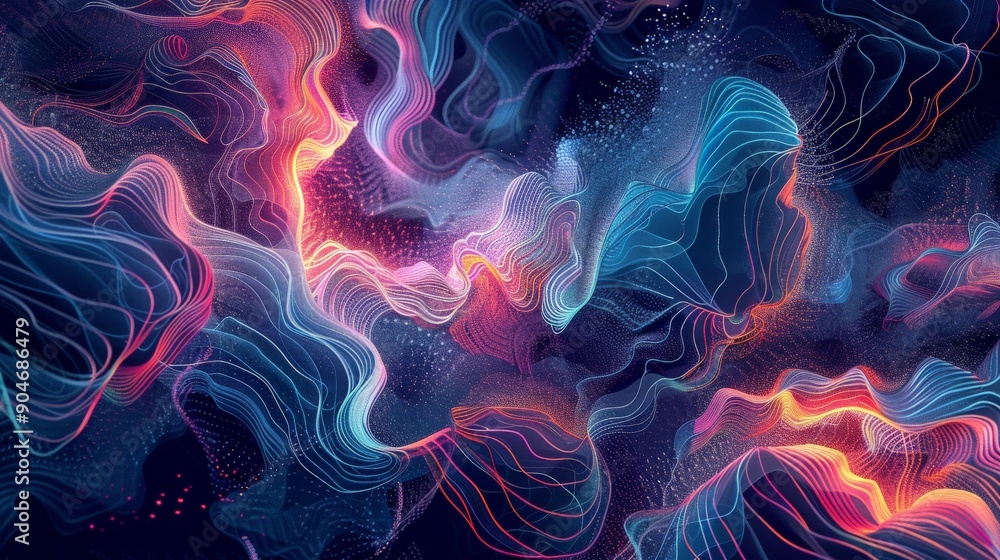 Abstract Wavy Lines with Glowing Particles. Abstract Wavy Lines with Glowing Particles.