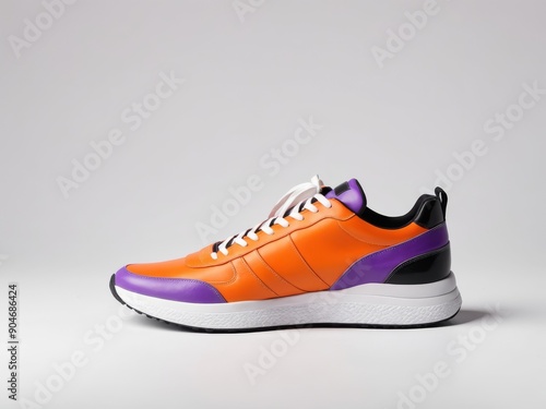 modern sports shoes, purple orange sneakers isolated on white background.