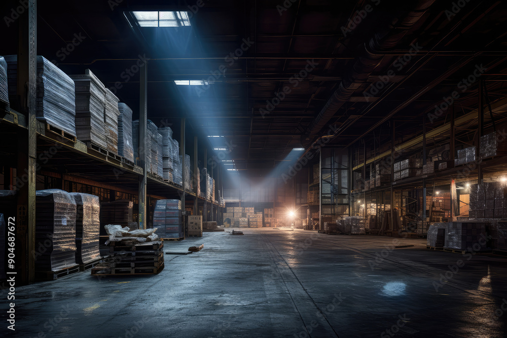 Industrial Warehouse Storage with Stacked Pallets Industrial Warehouse Storage with Stacked Pallets