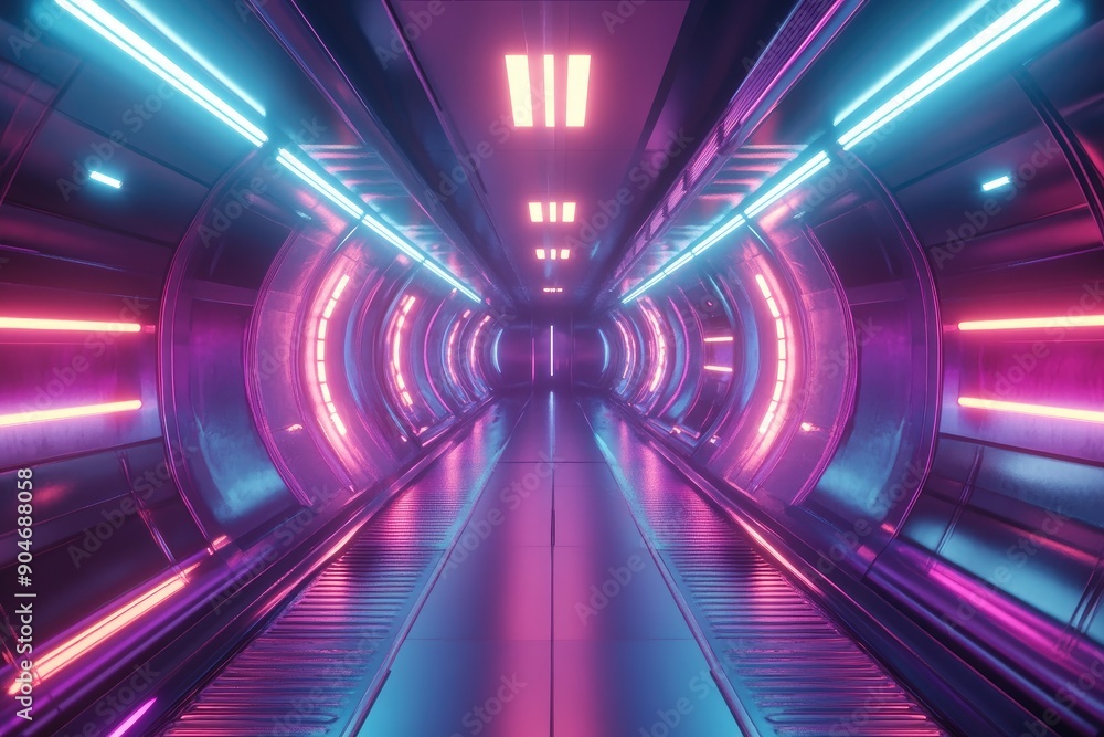 Futuristic Tunnel with Neon Lights Futuristic Tunnel with Neon Lights