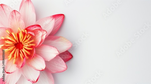 Close-up of a lotus flower with vibrant petals, isolated on a clean white background, perfect for product advertisements with copy text space