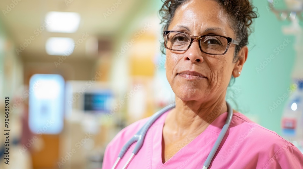 A nurse in pink scrubs offers attentive care to patients in a hospital room A nurse in pink scrubs offers attentive care to patients in a hospital room