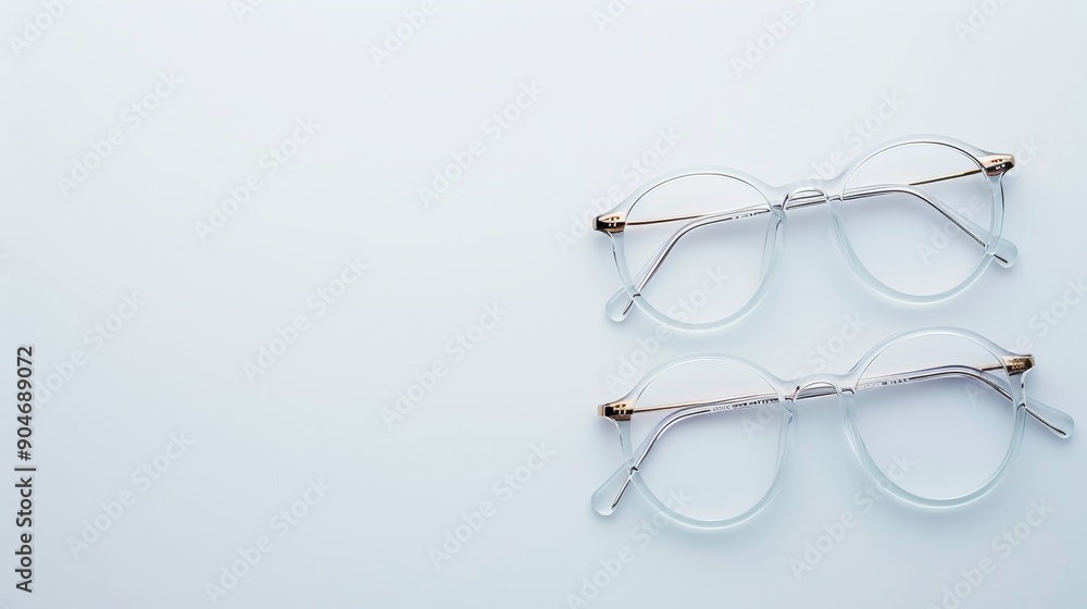 Elegant pair of reading glasses, clear lenses and trendy frames, isolated on a plain white background with space for copy text Elegant pair of reading glasses, clear lenses and trendy frames, isolated on a plain white background with space for copy text