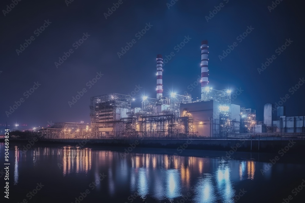 Naklejka premium Illuminated Industrial Complex at Night