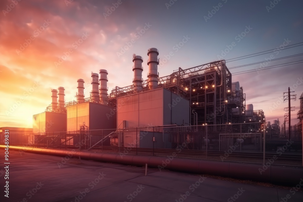 Industrial Power Plant at Sunset Industrial Power Plant at Sunset