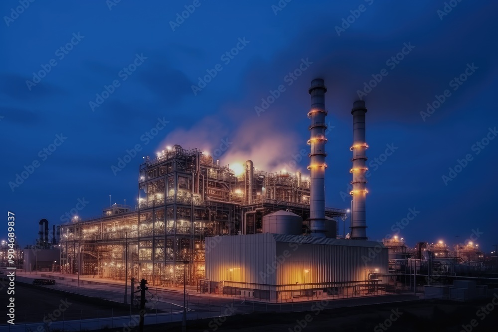 Illuminated Industrial Plant at Night Illuminated Industrial Plant at Night