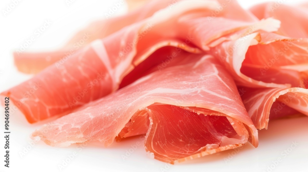 A delectable assortment of thinly sliced prosciutto laid out for tasting enjoyment A delectable assortment of thinly sliced prosciutto laid out for tasting enjoyment