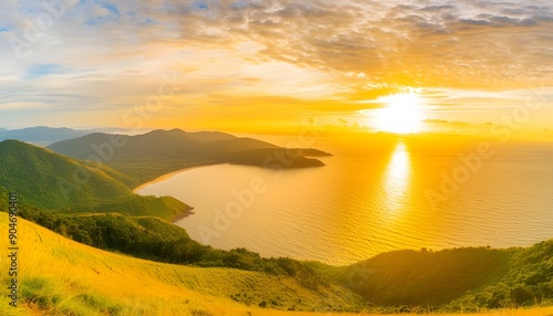the atmosphere of the island at sunset, ai generate