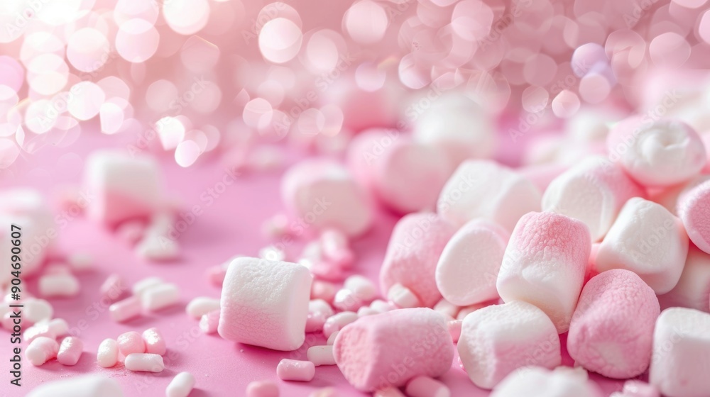 Soft pink and white marshmallows scattered across a delicate background, creating a sweet and charming aesthetic Soft pink and white marshmallows scattered across a delicate background, creating a sweet and charming aesthetic