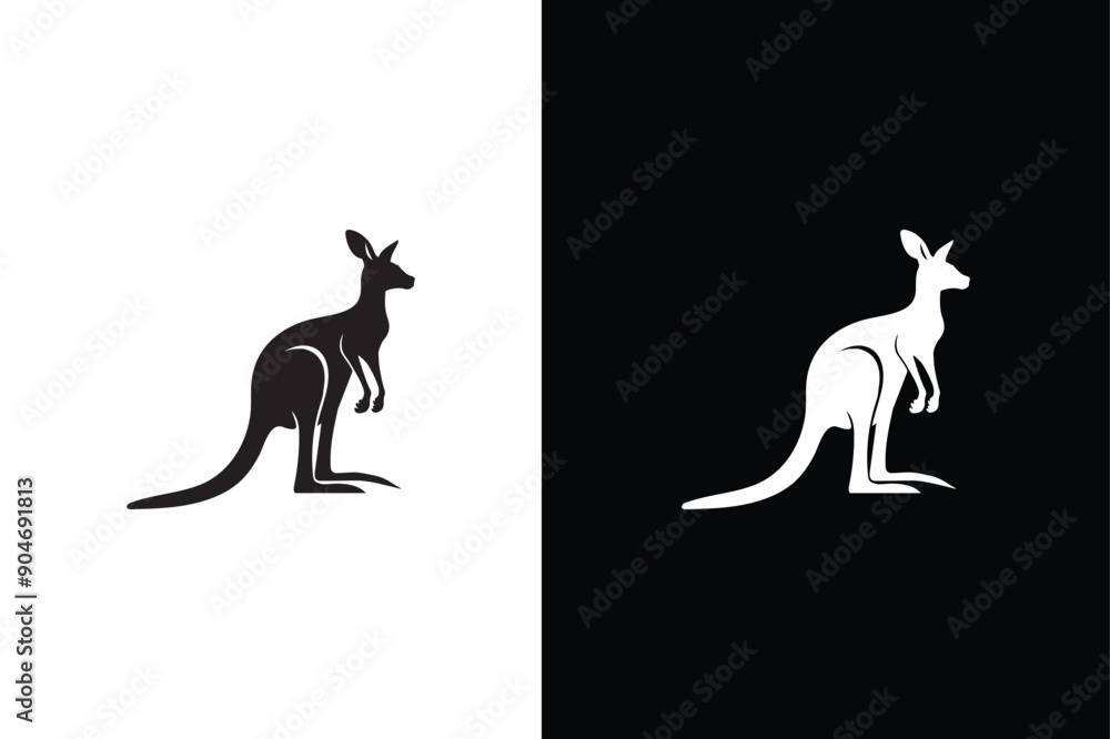 Fototapeta premium kangaroo icon silhouette, kangaroo icon vector illustration. Kangaroo design illustration template black white