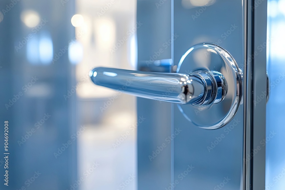 Close-up of a Modern Door Handle with Chrome Finish Close-up of a Modern Door Handle with Chrome Finish