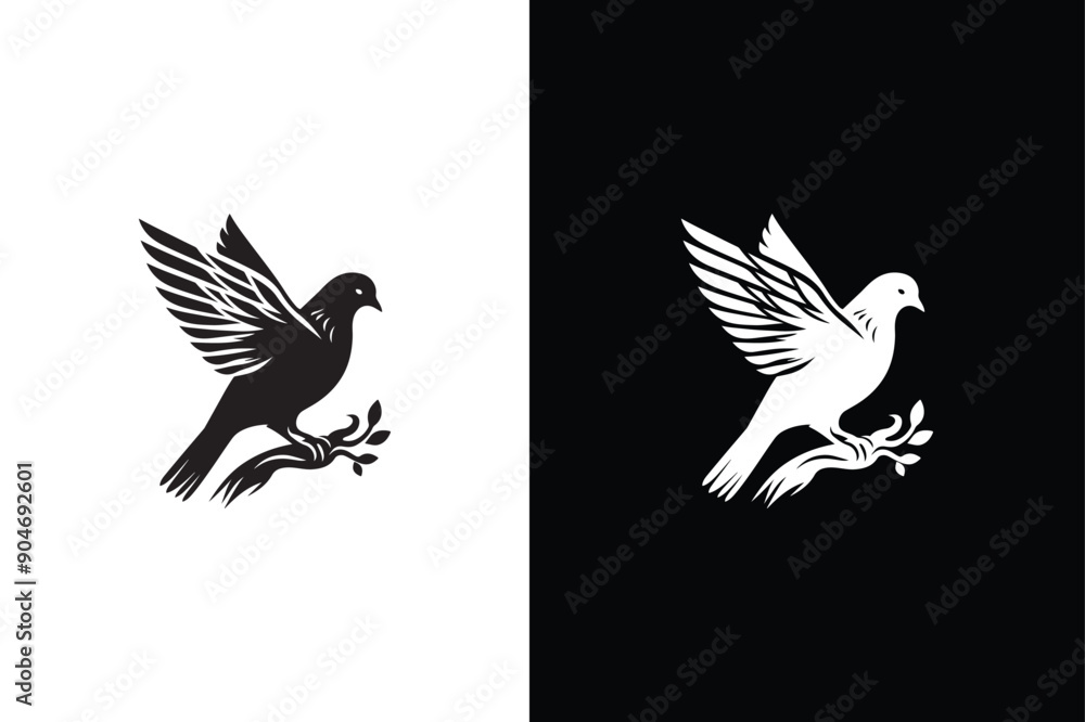 Bird on a branch. Bird icon silhouette vector illustration element for design. Bird black and white Bird on a branch. Bird icon silhouette vector illustration element for design. Bird black and white