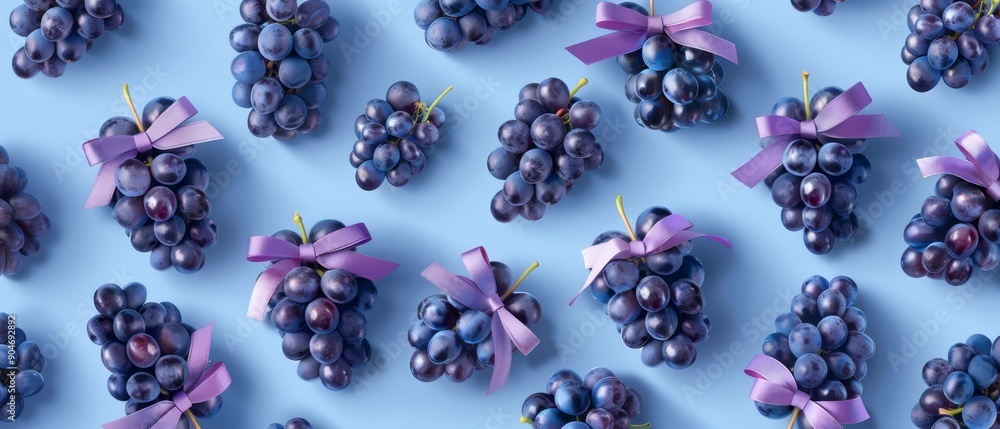 Seamless Pattern of Grapes with Purple Bows Seamless Pattern of Grapes with Purple Bows
