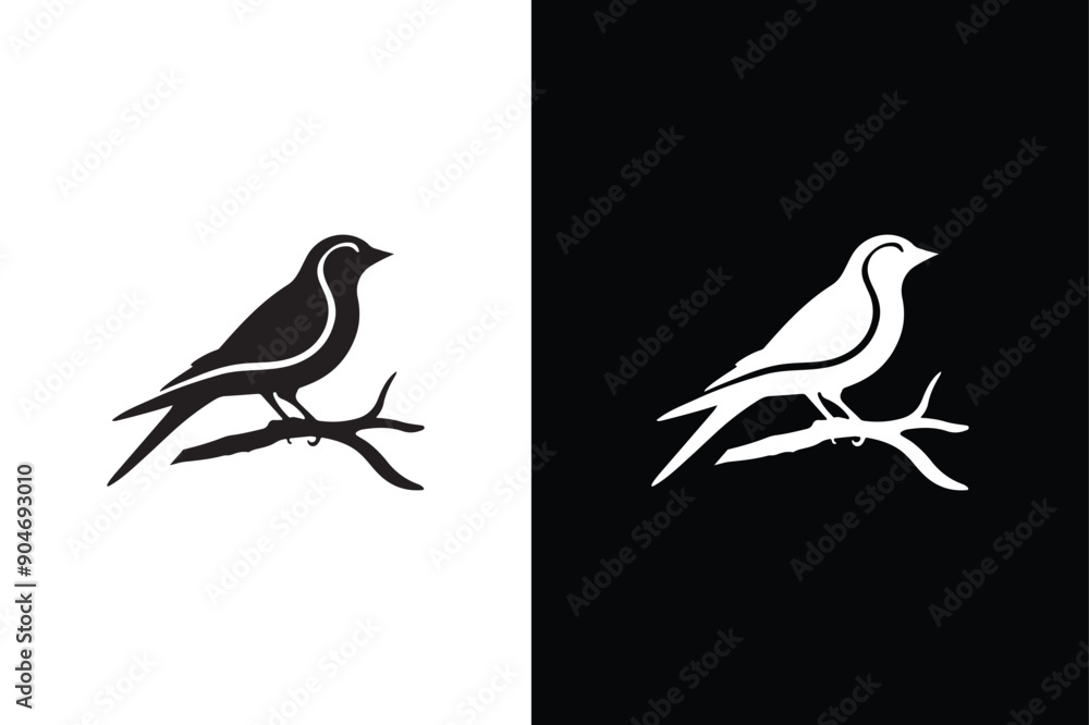 Bird on a branch. Bird icon silhouette vector illustration element for design. Bird black and white royalty free vector icon. Bird on a branch. Bird icon silhouette vector illustration element for design. Bird black and white royalty free vector icon.