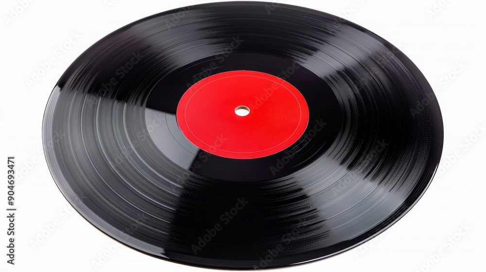 Vinyl record with an old-school label, isolated on a clean white background, perfect for marketing materials with space for copy text or logos Vinyl record with an old-school label, isolated on a clean white background, perfect for marketing materials with space for copy text or logos