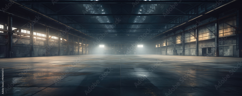 Mysterious Industrial Warehouse with Foggy Ambiance Mysterious Industrial Warehouse with Foggy Ambiance