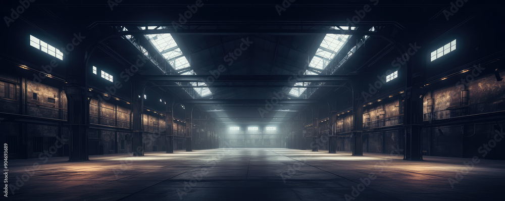 Atmospheric Empty Industrial Warehouse Interior Scene Atmospheric Empty Industrial Warehouse Interior Scene
