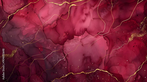 Abstract red liquid elegant golden lines pastel marble alcohol ink effect for wedding invitation design,generative ai