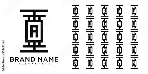 Set of pillar logo design combined letter A to Z. Premium Vector