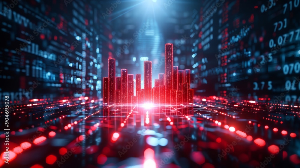 Digital Data Visualization with Red and Blue Graphics Digital Data Visualization with Red and Blue Graphics