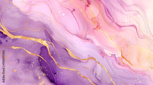 pastel violet marble effect luxury abstract brush golden glitter lines watercolor background design.generative ai