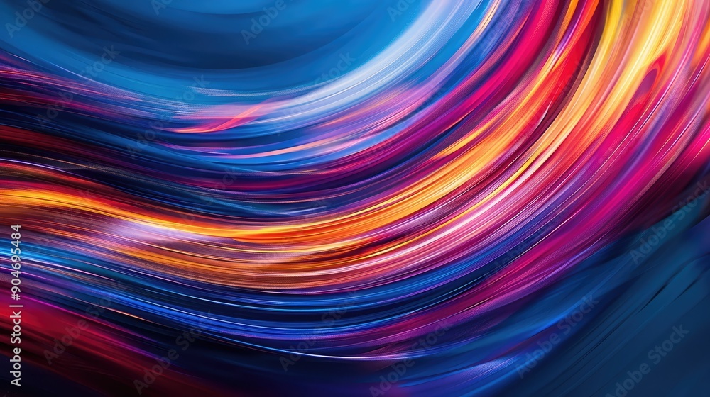 Fototapeta premium Abstract high-speed movement with flowing lines of color, set against a calming blue background.
