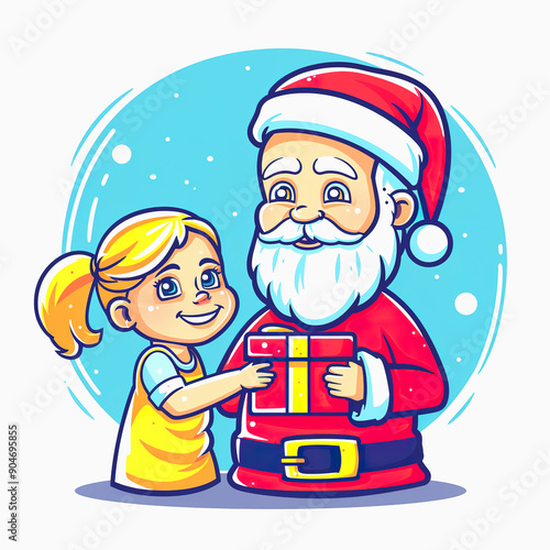 Santa Claus Giving a Gift to a Happy Little Girl photo