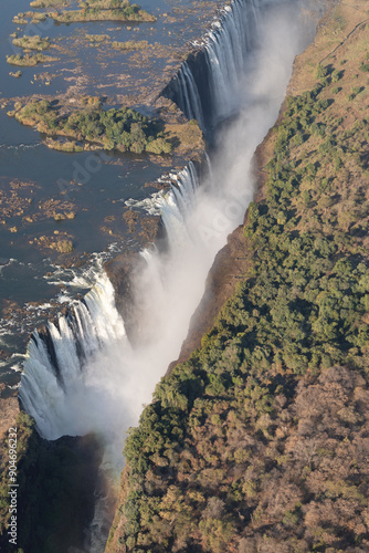 Closeup of the Victoria falls, on the Zimbabwe Zambia Border. photo