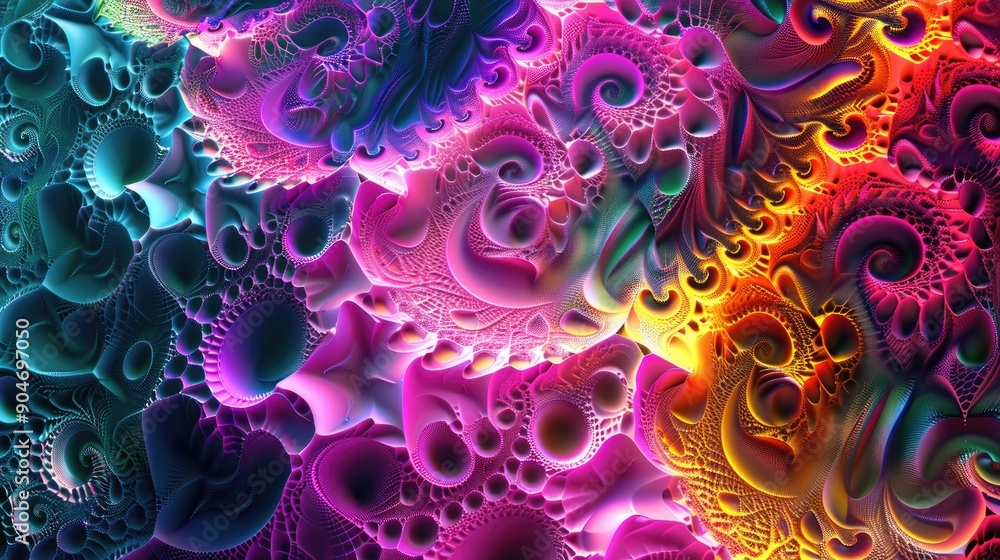 Colorful 3D fractal patterns with intricate details and light effects, forming a stunning abstract image. Colorful 3D fractal patterns with intricate details and light effects, forming a stunning abstract image.