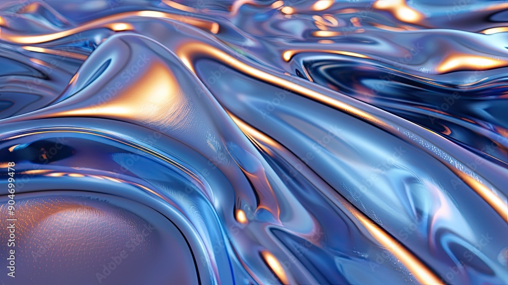 Glossy 3D waves with a metallic sheen, creating a hypnotic sense of fluidity and motion in an abstract visual. Glossy 3D waves with a metallic sheen, creating a hypnotic sense of fluidity and motion in an abstract visual.