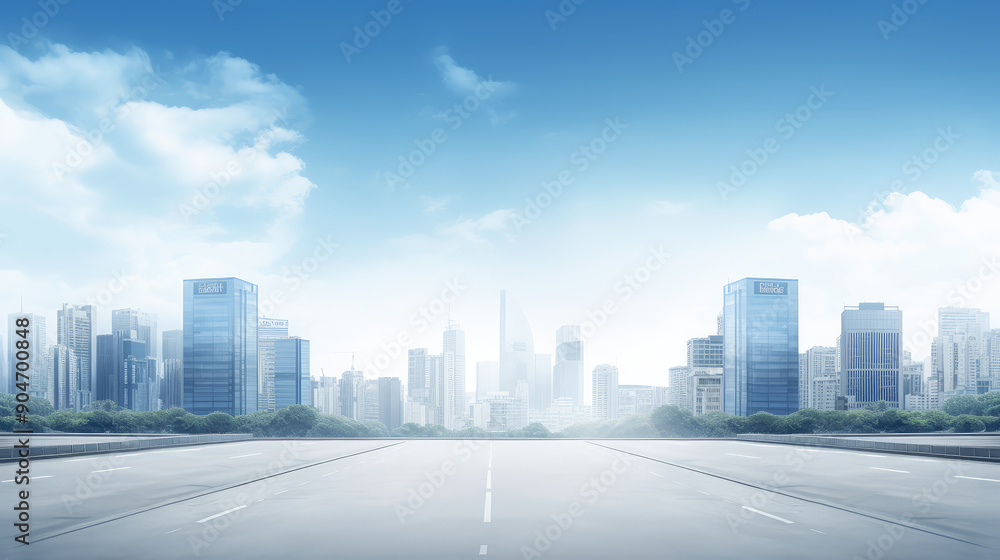 Urban Oasis: Serene City Skyline and Open Road Urban Oasis: Serene City Skyline and Open Road