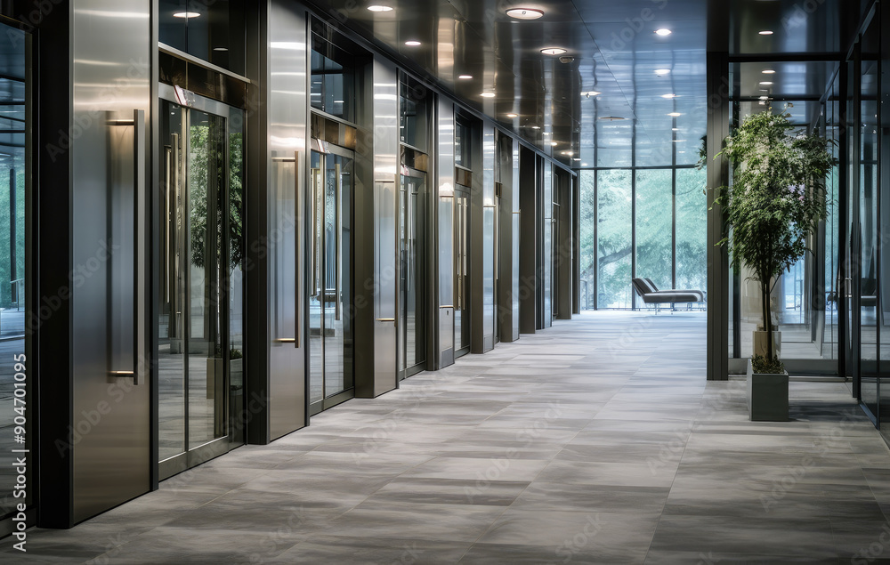 Sleek Corporate Lobby in Contemporary Office Building Sleek Corporate Lobby in Contemporary Office Building