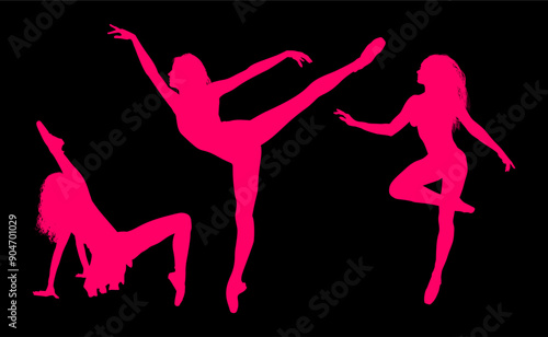 baile, danza, silueta, bailarina, danza ritmica, silueta, deporte, ballet, vector, ballet, movimiento
