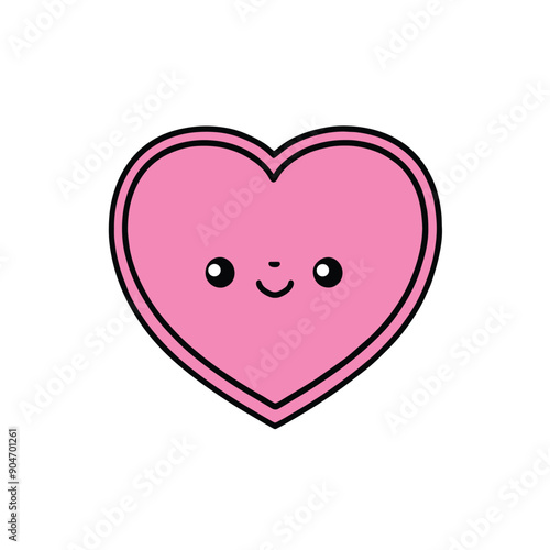 Cute pink heart kawaii on white background, vector illustration