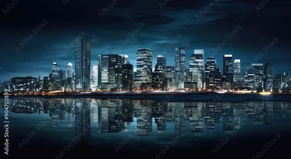 Fototapeta premium Serene City Reflections at Twilight