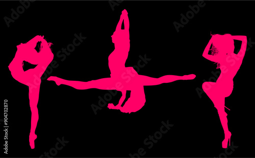baile, danza, silueta, bailarina, danza ritmica, silueta, deporte, ballet, vector, ballet, movimiento
