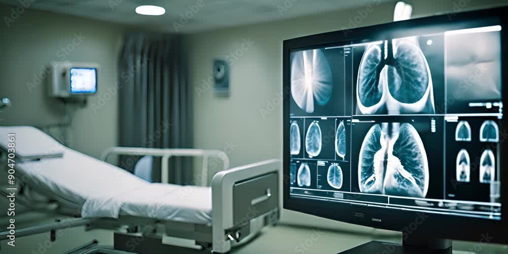 Hospital Monitor Displaying Lung X-Rays Hospital Monitor Displaying Lung X-Rays