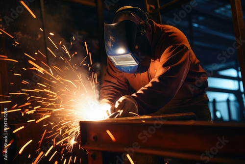 Precision Metalwork: Professional Welder in Action photo