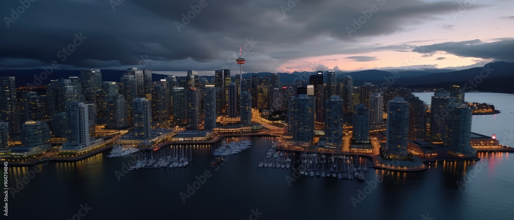 Fototapeta premium Majestic Urban Twilight: City Skyline Panoramic View