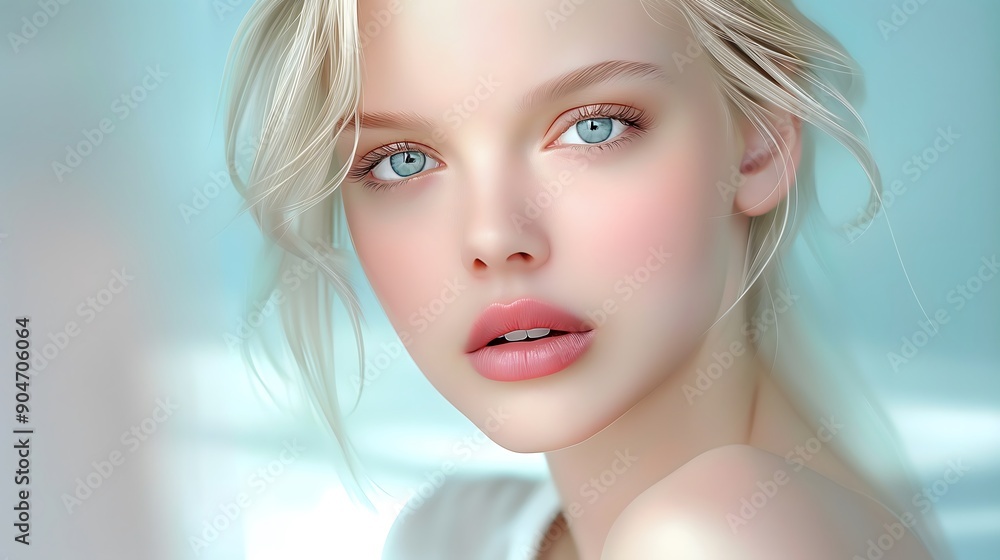a European female model with blonde hair and blue eyes, wearing minimalistic white, The isolated background a European female model with blonde hair and blue eyes, wearing minimalistic white, The isolated background