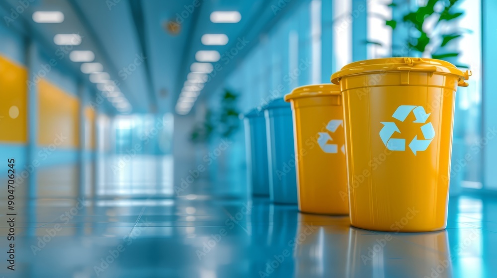 Colorful Recycling Bins in Modern Hallway Colorful Recycling Bins in Modern Hallway