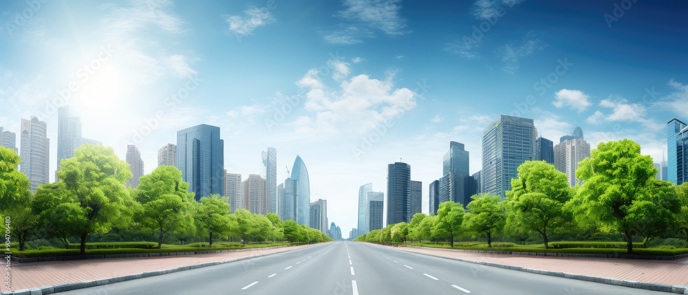 Obraz premium Urban Dreamscape: Clear Skies Over Metropolitan Road