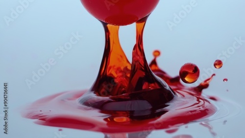  a red liquid drop splashing off a glass,